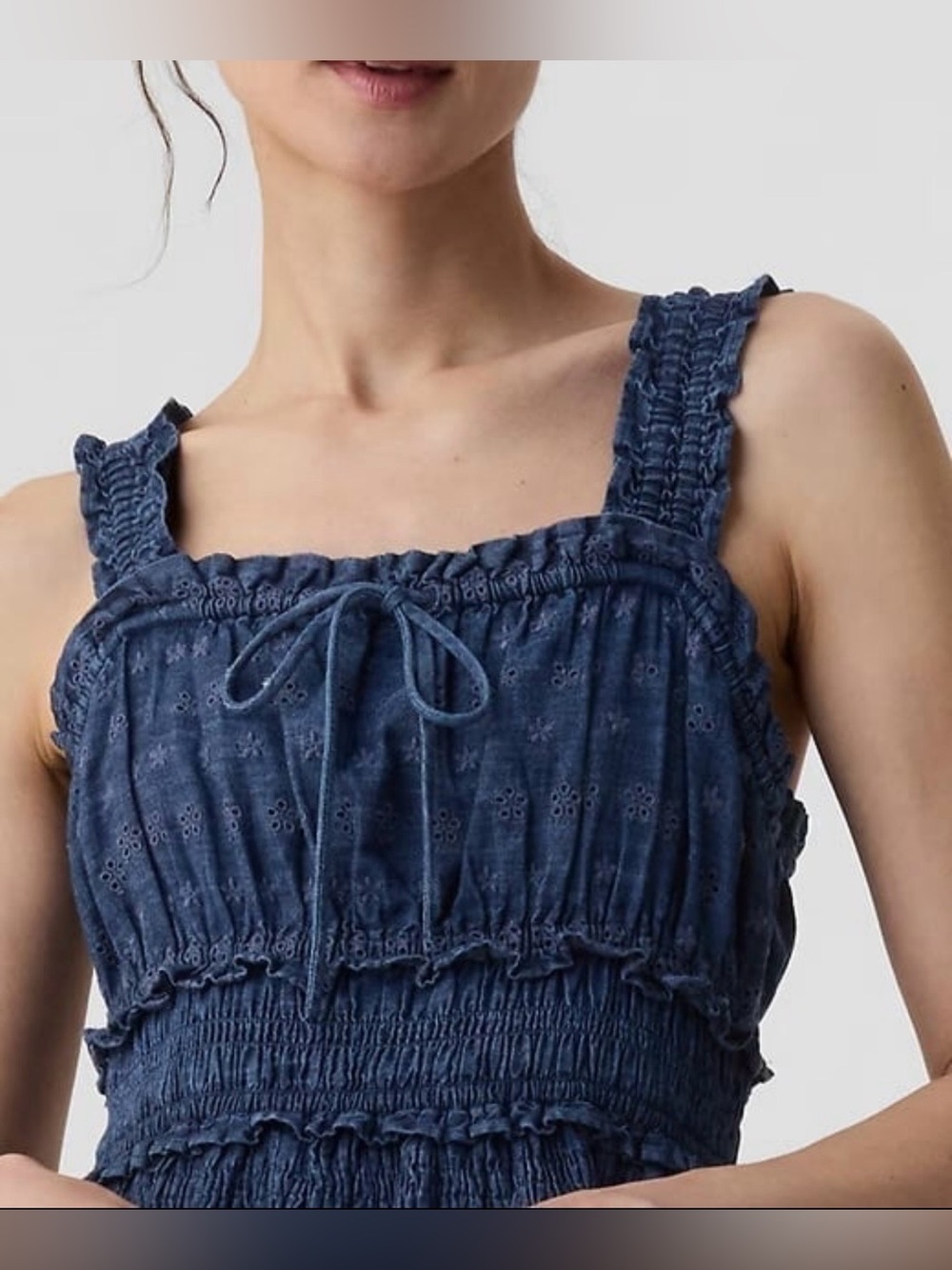Gap × DÔEN Midi Blue Eyelet Denim Dress Size Large NWT - Picture 14 of 16